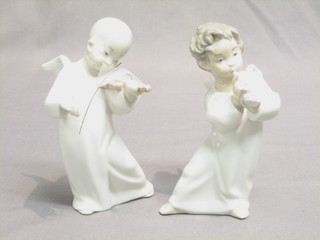 A Lladro figure of a standing Angel violinist 6" and a do. Angel with wind instrument (f) 6" 