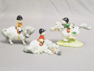3 Thelwell figures "Pony Express", "Angel on Horseback" and "Kickstart"