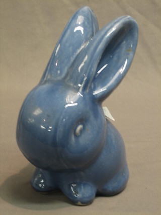 A Bourne Denby blue glazed figure of a seated rabbit 7"