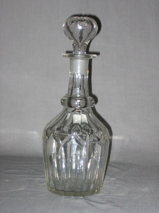 A 19th Century cut glass club shaped decanter and stopper 12"