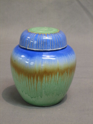A Shelley green and blue glazed Art Pottery ginger jar and cover 5" (cover f and r)