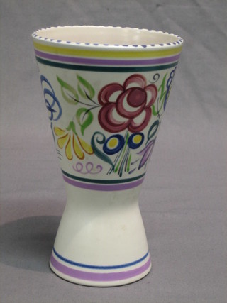 A waisted Poole Pottery vase decorated birds amidst flowers, the base with Poole Dolphin mark 8"