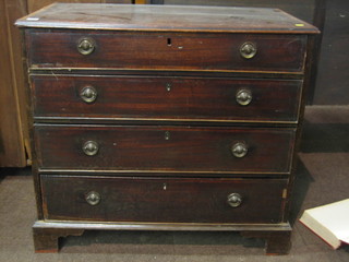 A Georgian mahogany chest with crossbanded top above 4 long drawers, raised on bracket feet 36"