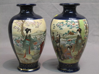 A pair of late Japanese Satsuma pottery vases of club form 10"