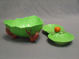 A Carltonware triangular leaf shaped dish with lobster supports 9" and a Crown Devon twin section dish 10"