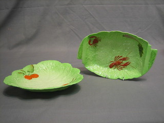 A Carltonware twin handled leaf shaped dish decorated crab and lobsters 11" together with a leaf shaped bowl 9 1/2"