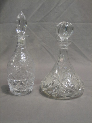 A cut glass ships decanter and 1 other decanter