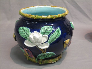 A Majolica style jardiniere with floral decoration (base f)  8"