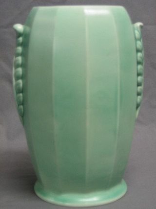 A Shorter turquoise glazed twin handled vase 12"