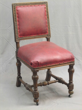 3 Victorian oak aesthetic movement high back dining chairs, raised on turned and block supports