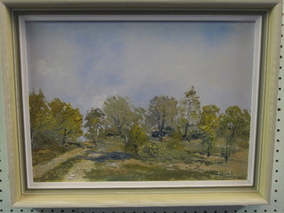 Maurice Wallbridge, oil on board "River Scene with Trees" 11" x 15" signed and dated 1976
