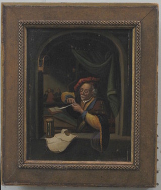 C Dow, oil on metal "Study of 17th Century Style Scribe" 8" x 6 1/2"