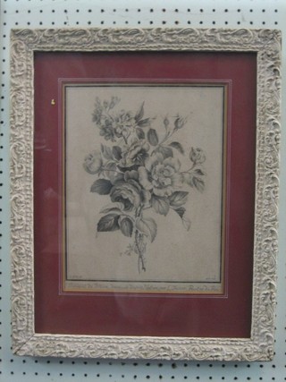 An 18th Century monochrome Botannical print "Bouquet  de Heurs" 11" x 9"