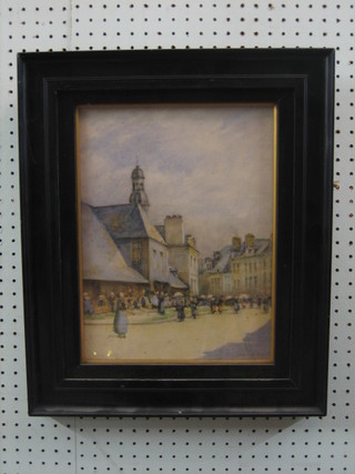 Arthur G Bell, watercolour "Dutch Street Scene with Figures" 13" x 10" signed