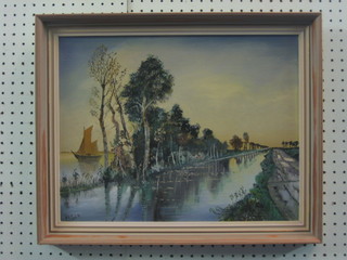 F T Solis, 20th Century oil on board "Canal" 13" x 17"