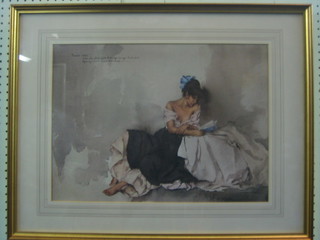 Sir William Russell Flint, coloured print "Seated Girl Reading" 14" x 20"