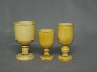 3 turned ivory goblets 3"