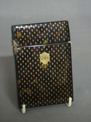 A handsome 19th Century tortoiseshell inlaid gold card case 4" (some damage, chips and cracks)