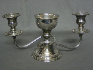 A circular silver plated 3 light candelabrum, the centre section with detachable bowl for flower arrangements