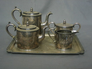 An Art Deco oval silver plated Bachelor's 5 piece tea/coffee service comprising teapot, cream jug, twin handled sugar bowl, coffee pot and tray