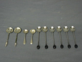 6 silver bean end coffee spoons, Sheffield 1932, 2 Eastern spoons and 2 silver condiment spoons