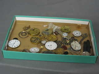 A quantity of various pocket watch movements, a shell carved cameo brooch etc