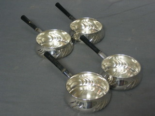 12 Continental embossed silver brandy saucers with turned ebony handles, the base marked 830