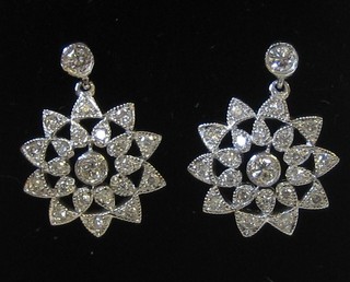 A pair of lady's 18ct white gold Art Deco style earrings set numerous diamonds (approx 0.67ct)