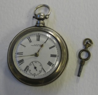 A Victorian silver pair cased pocket watch by Waltham contained in a silver case