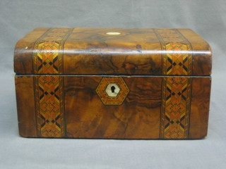 A Victorian inlaid mahogany dome shaped work box with cross banded decoration 12"