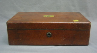 A Victorian Amboyna writing slope with hinged lid  15"