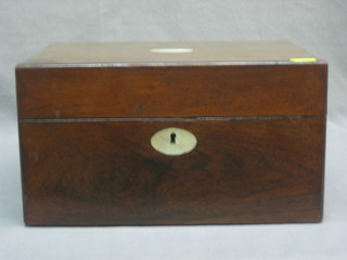 A Victorian rosewood vanity box with hinged lid, the interior fitted 2 glass bottles 12"