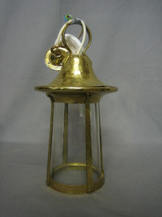 An Art Nouveau planished glass hanging hall lantern