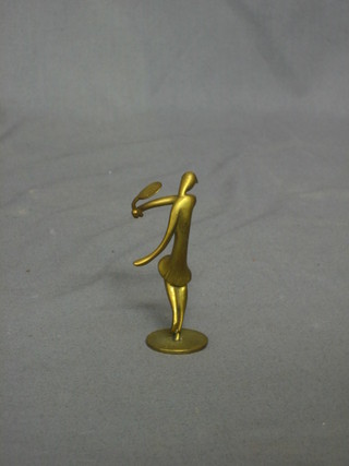 An Art Deco Austrian gilt bronze figure of a standing lady tennis player, the base marked made in Austria WHW 3"