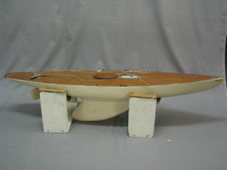 A large 19th/20th Century wooden model of a J Class pond yacht 49" (no mast)