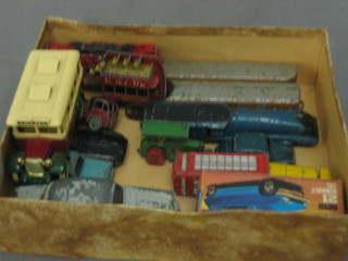 A Dinky model of The Mallard locomotive and 2 carriages, a Matchbox Renault 21 together with a red phone box and a small collection of cars etc