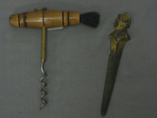 A steel corkscrew and a paper knife decorated Napoleon 6"