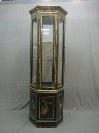 A 20th Century octagonal lacquered chinoiserie style display cabinet 22"