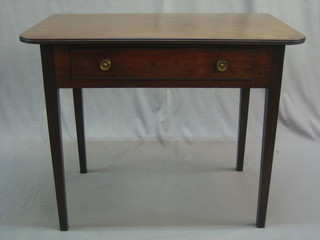 A Georgian mahogany D shaped side table fitted 1 long drawer raised on square tapering supports 37"
