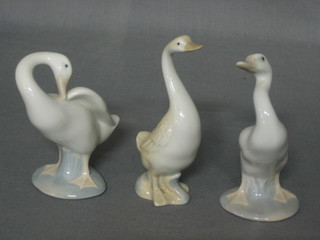 3 Lladro figures of standing geese 5"
