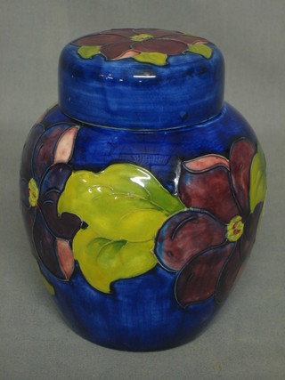 A Moorcroft Clematis pattern ginger jar and cover, the base with signature and impressed Moorcroft Made in England 6"