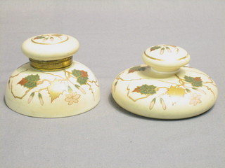 A MacIntyre desk set comprising circular paperweight and inkwell, the base impressed MacIntyre (inkwell with slight chip to base) 4"