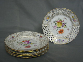 6 Meissen ribbonware plates the reverse incised II with floral decoration 8"