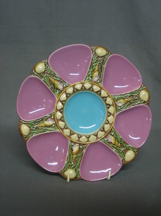 A Mintons Majolica oyster plate with shell decorated the base impressed 1323 9"