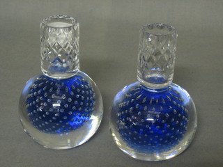 A pair of Wedgwood blue glass candlesticks 5"