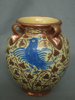 A copper lustre vase decorated a bird 7"