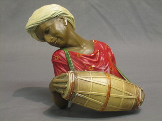 A Bossons pottery wall mask of a foreign lady with drum 9"
