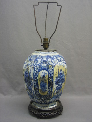 A 17th/18th Century Delft blue and white pottery vase converted to a table lamp 11" (f and r)