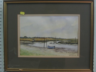 Anthony Hill, watercolour "Creek Near Burnham Norfolk" signed 8 1/2" x 12 1/2"
