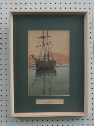 Watercolour drawing "The Nancy (from Goole) April 25 1912 at Teignmouth" monogrammed M F M P 9" x 6"
